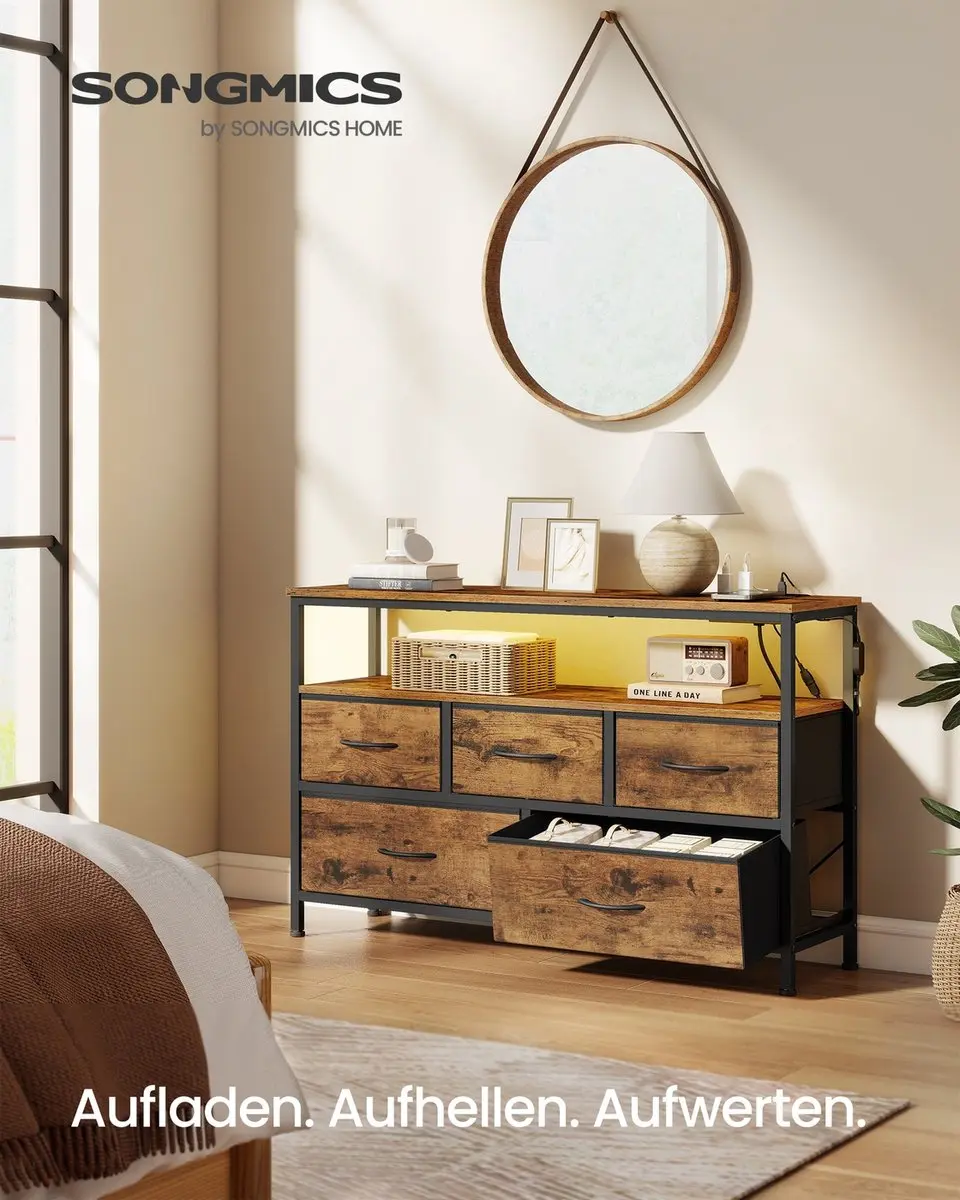 Songmics Commode 5 Lades - Rood/Zwart