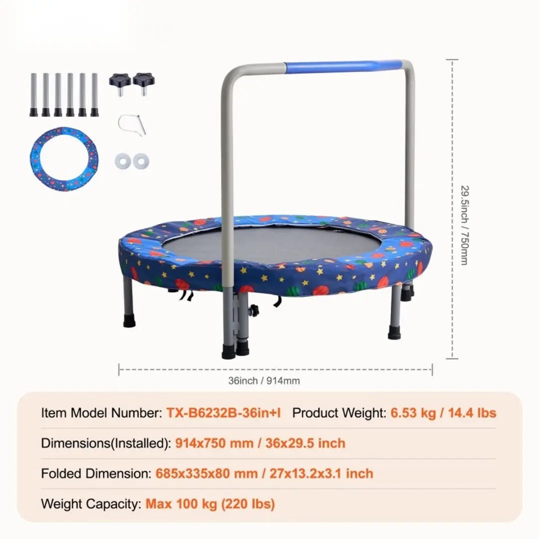 Salora Kindertrampoline 91,5cm Blauw - Opvouwbaar - afbeelding 2 van 6