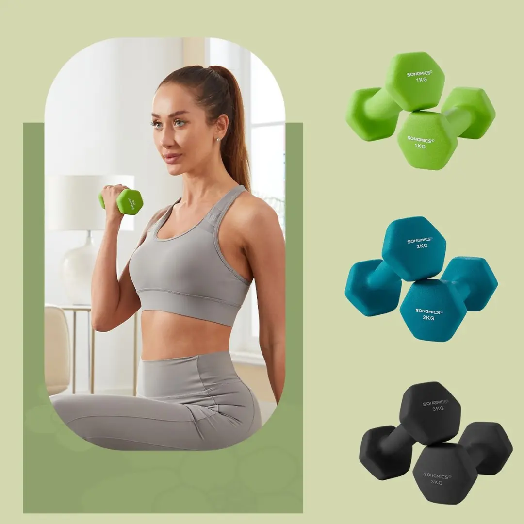 Songmics Halterset Neopreen - 6-delig 1/2/3kg - Limegroen/Tealgroen/Lichtgrijs