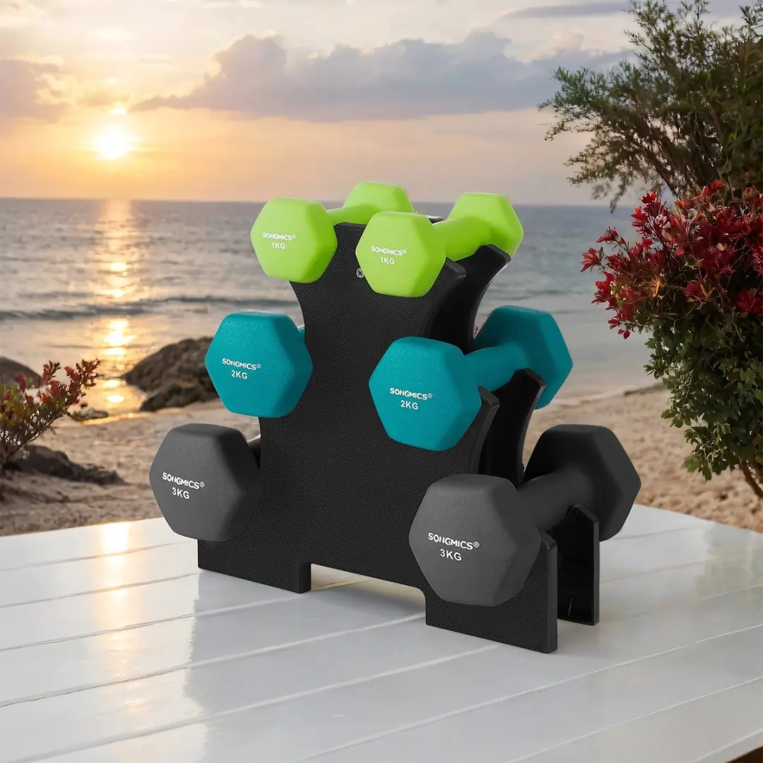 Songmics Halterset Neopreen - 6-delig 1/2/3kg - Limegroen/Tealgroen/Lichtgrijs