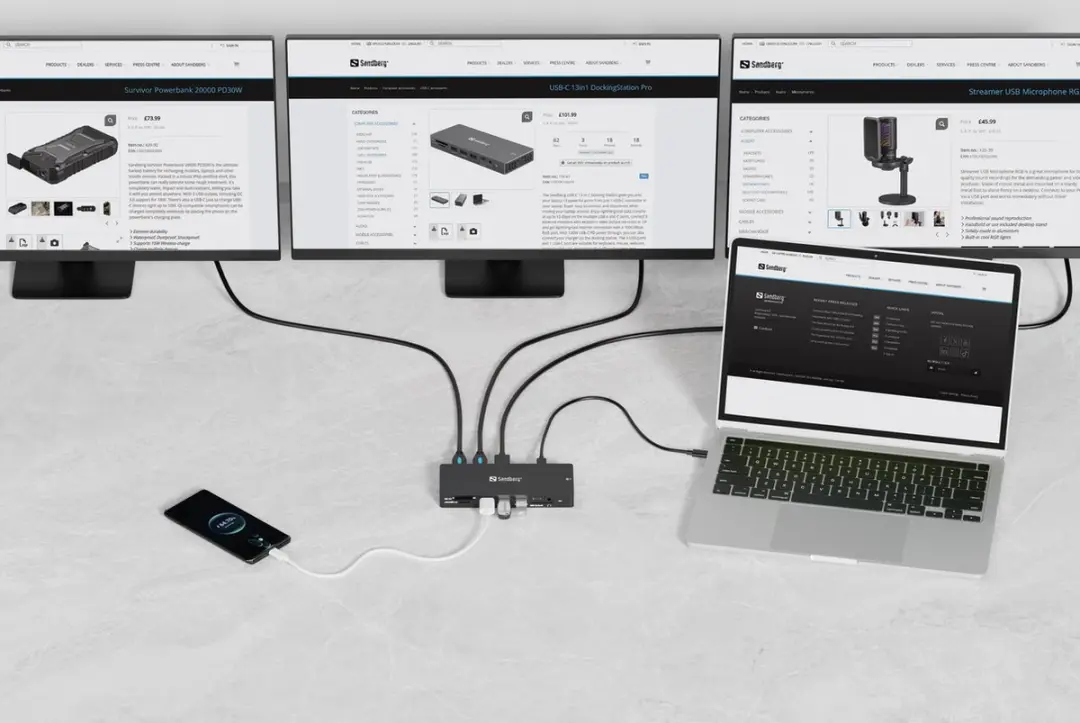 Sandberg 136-61 Laptopdock & Poortreplicator - USB 3.2 Gen 1 - Grijs
