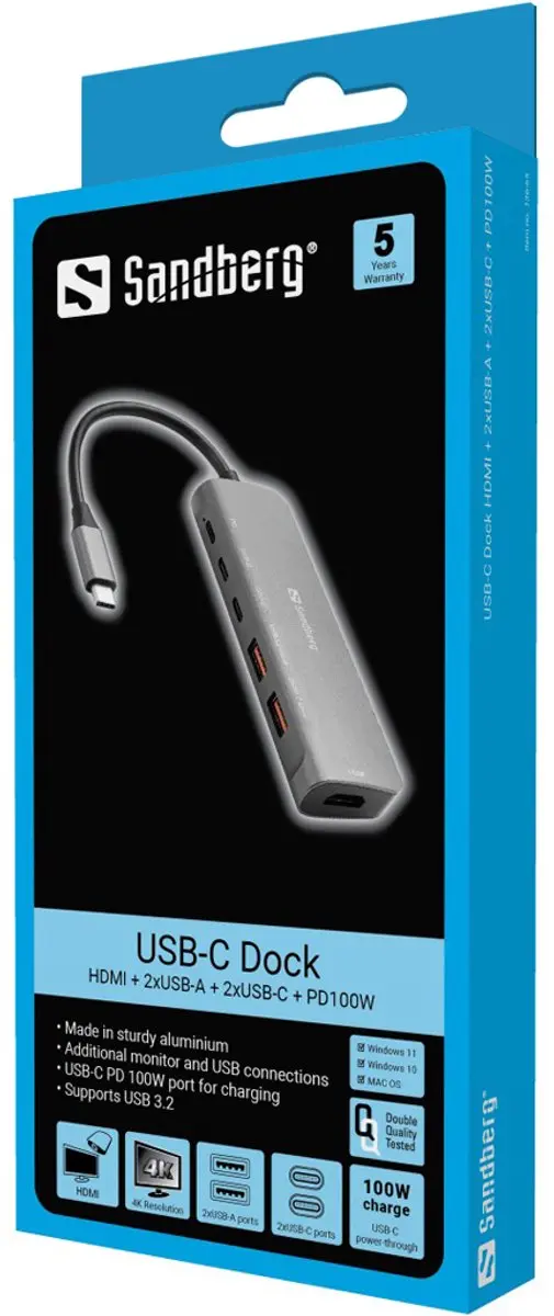 Sandberg USB-C Dock 136-65 - Aluminium