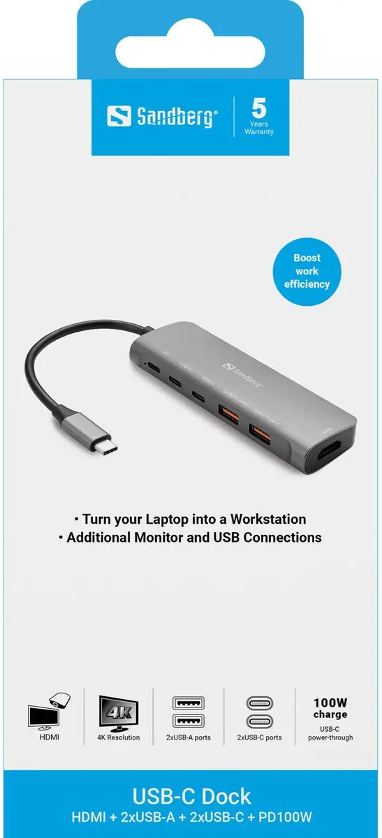 Sandberg USB-C Dock 136-65 - Aluminium