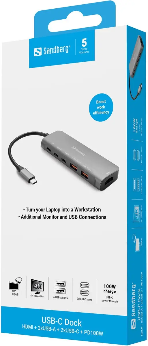 Sandberg USB-C Dock 136-65 - Aluminium