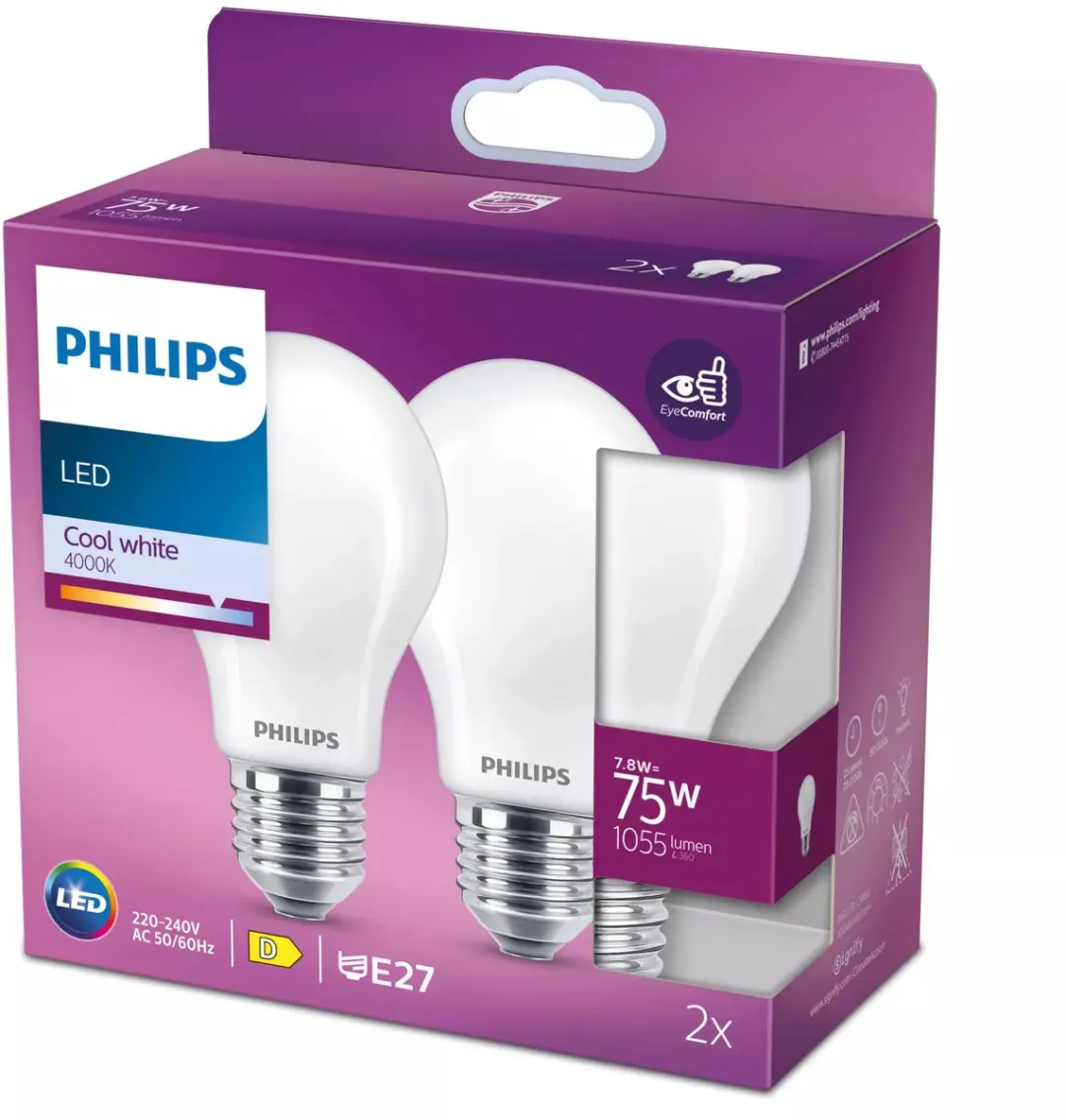 Philips Filamentlamp A60 E27 7.8W - 2 Stuks