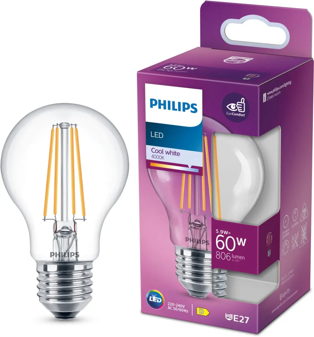 Philips Filamentlamp A60 E27 6W