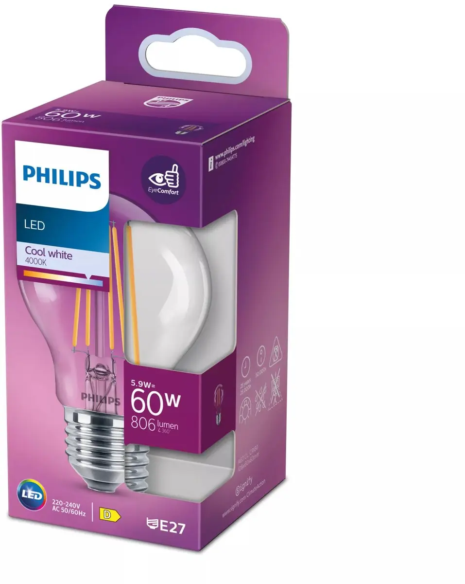 Philips Filamentlamp A60 E27 6W - Helder glas