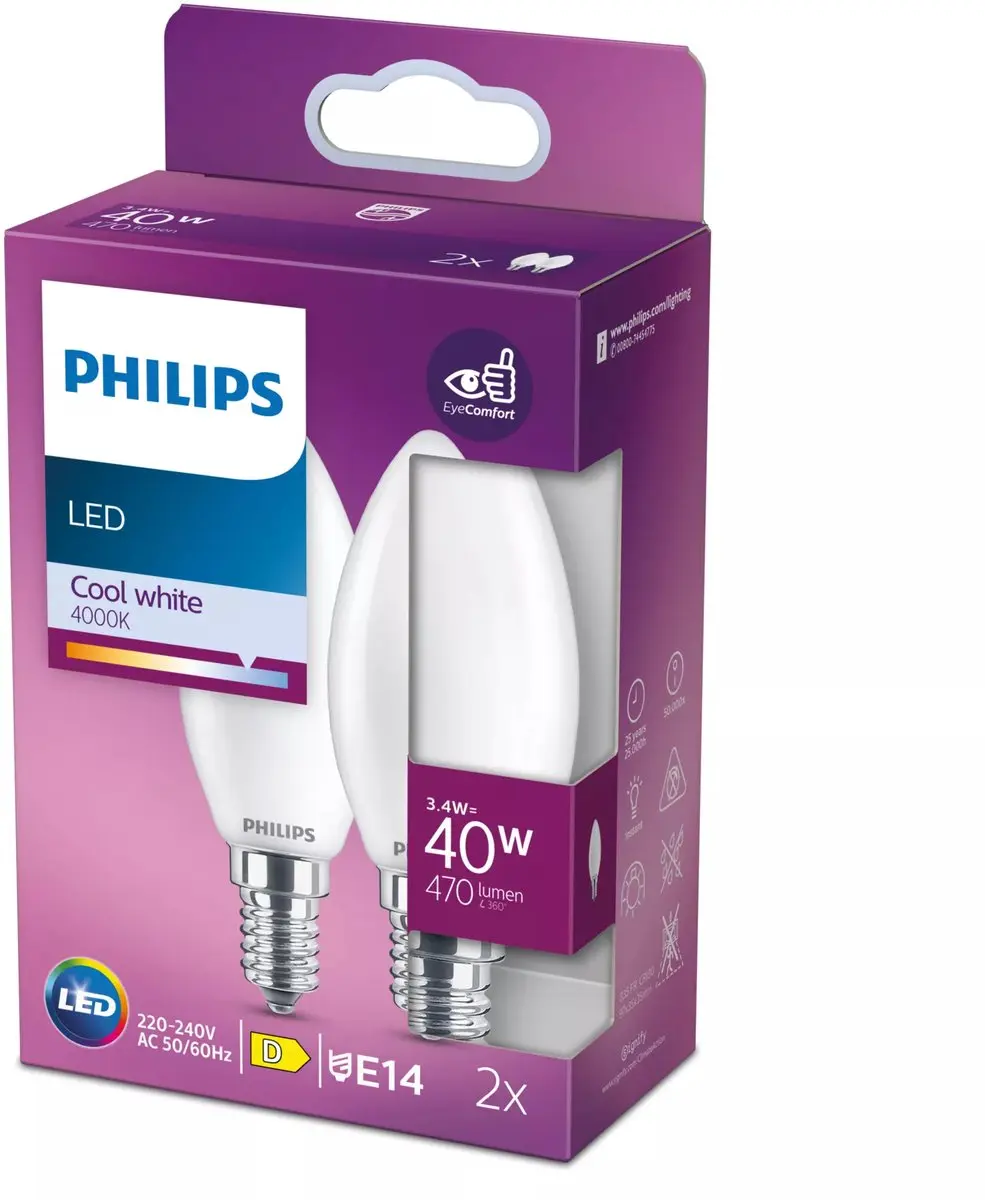 Philips Filamentkaarslamp B35 E14 3.4W