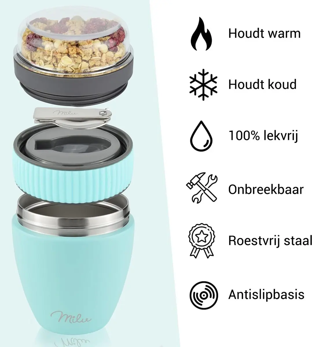 Milu Muesli Beker To Go 400ml - Turkoois