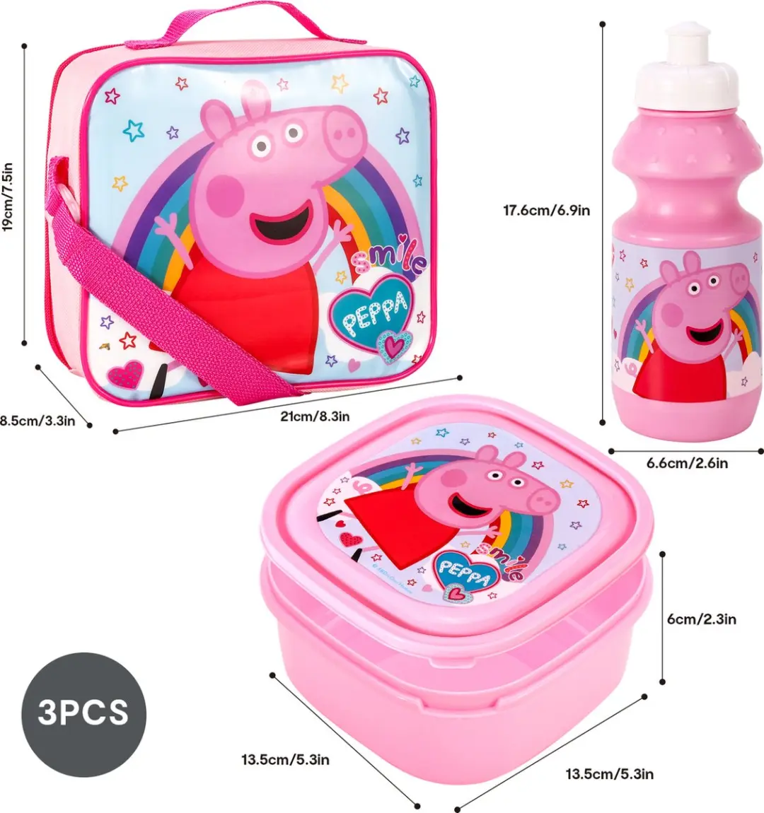 Peppa Pig Regenboog Lunchset - Roze - 3-delig
