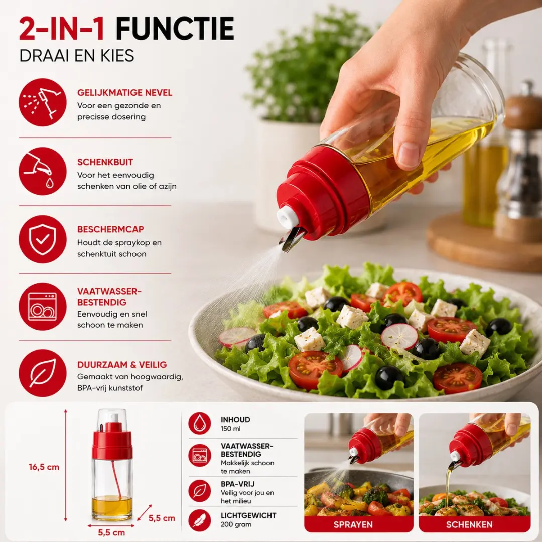 Ibili Olie- en Azijnsprayer 150ml - Rood