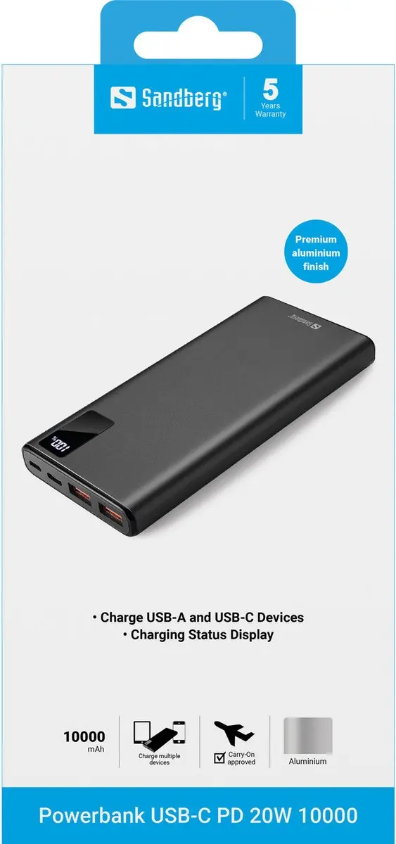 Sandberg Powerbank 420-58 10000mAh - 20W - Zwart