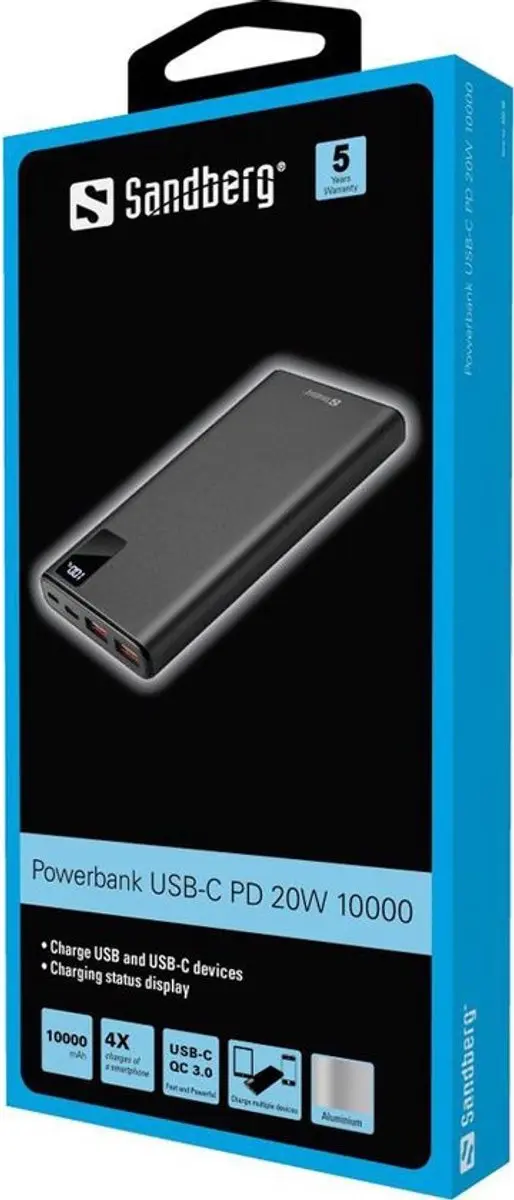 Sandberg Powerbank 420-58 10000mAh - 20W - Zwart