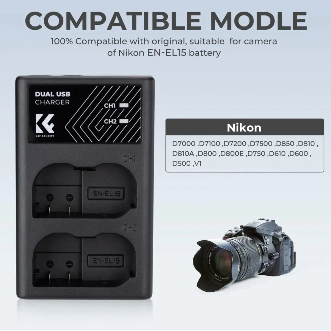K&F Concept KF-28.0006 Dubbele Batterijlader Nikon - Zwart