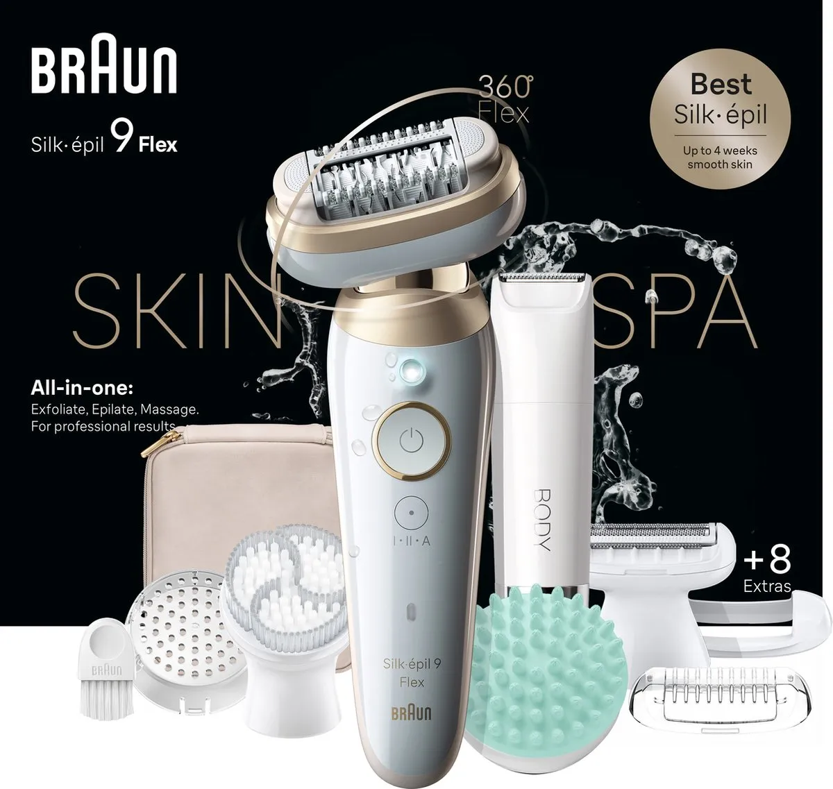 Braun Silk·épil 9 Flex SkinSpa 9-481 - Epilator - 6 Opzetstukken - Wit/Goud