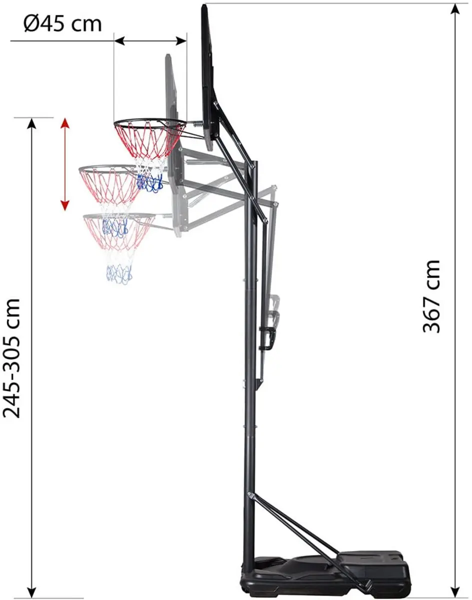 Nils ZDK020 Basketbalpaal - Verstelbaar 3-4m - Zwart/Rood/Grijs