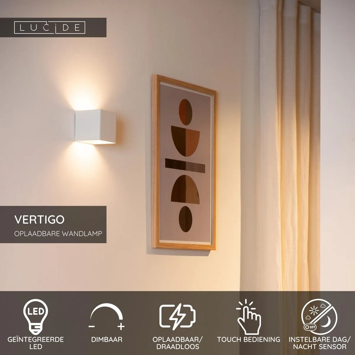 Lucide Vertigo Oplaadbare Wandlamp 1x6W 2700K - IP54 - Wit