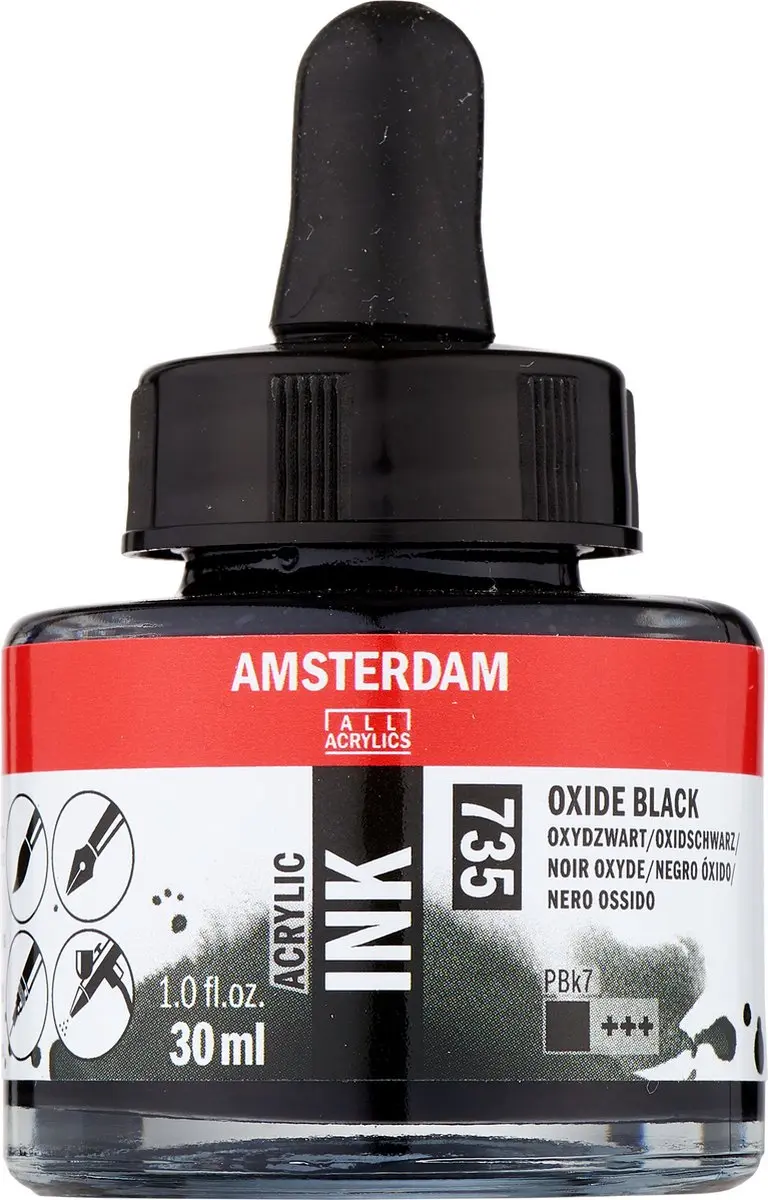 Amsterdam Acrylic Inkt Fles 30ml Oxydzwart 735