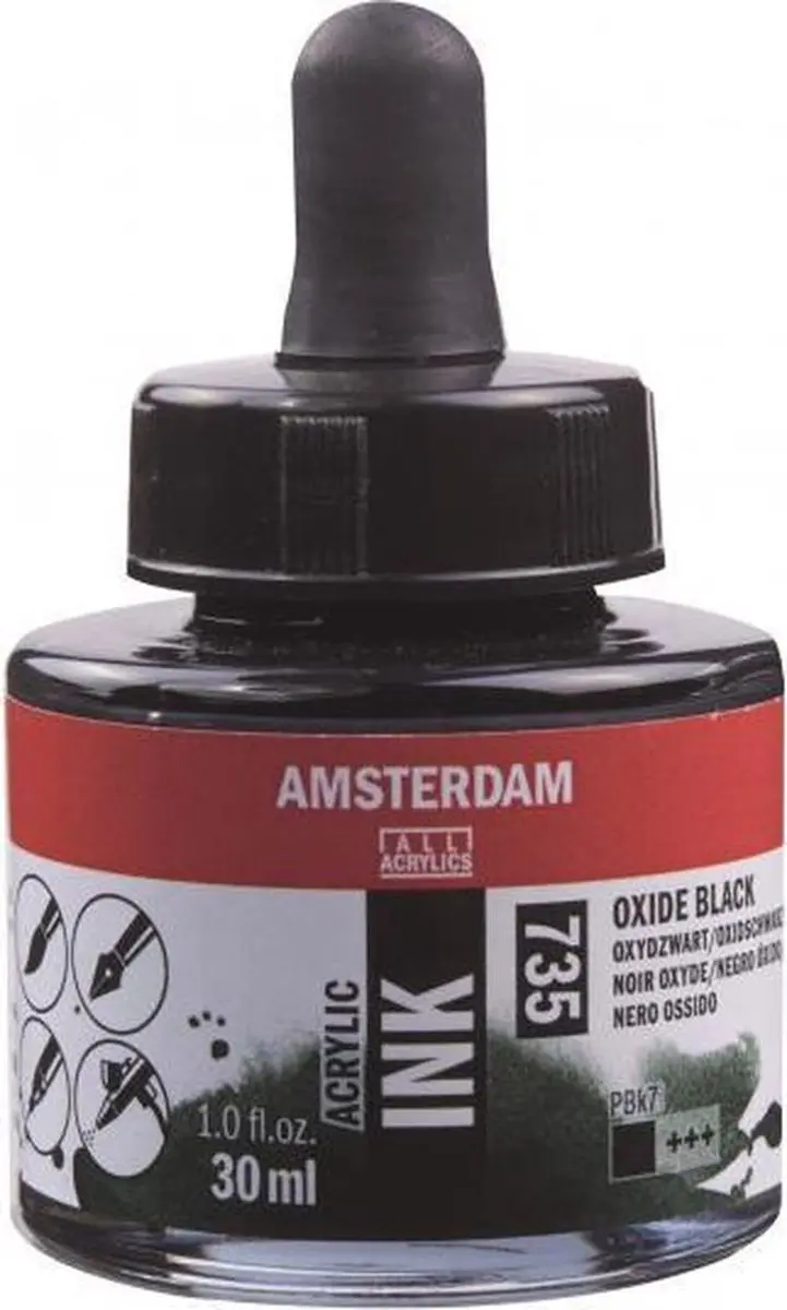 Amsterdam Acrylic Inkt Fles 30ml Oxydzwart 735