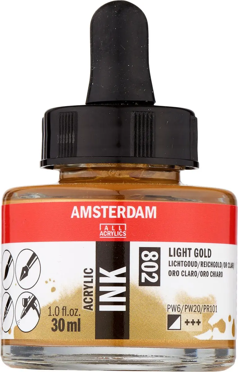 Amsterdam Acrylic Inkt Fles 30ml Lichtgoud 802