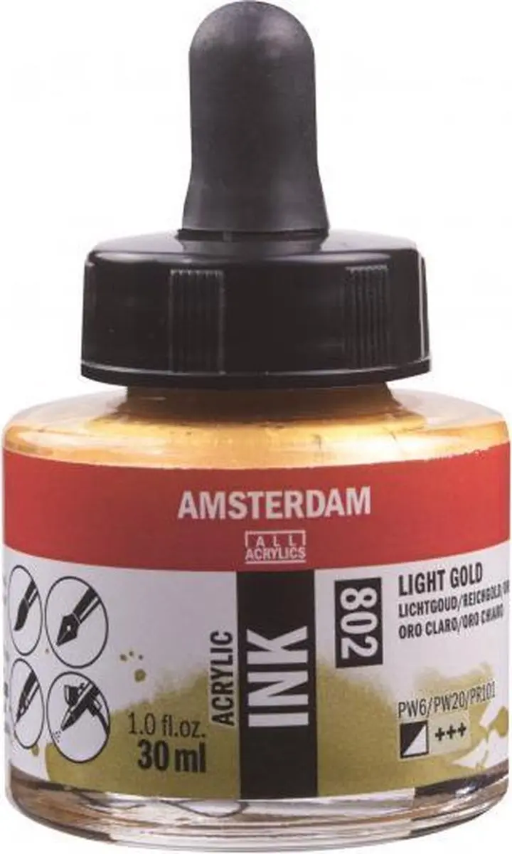 Amsterdam Acrylic Inkt Fles 30ml Lichtgoud 802