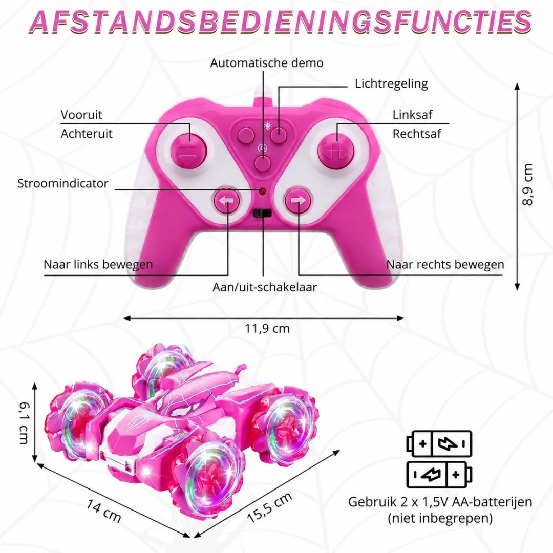 ECTEATOY RC Monster Truck 360° Stunt - 2.4GHz Oplaadbaar - Roze