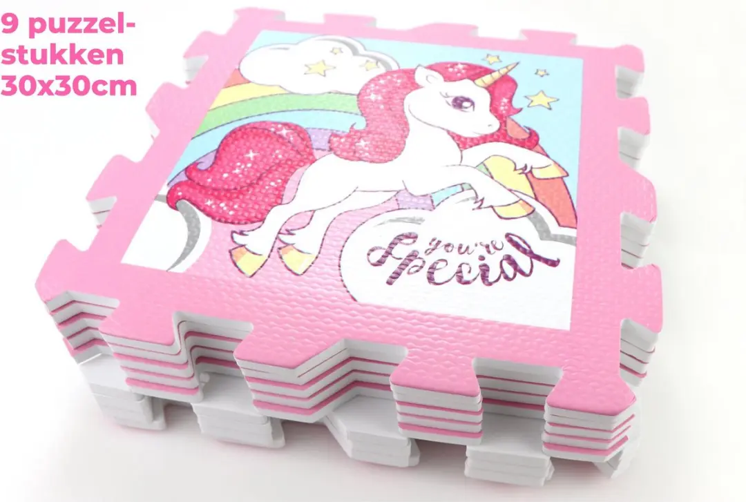 Unicorn Puzzelmat FM01 - 9 Stukken 90x90cm - Roze/Blauw/Geel