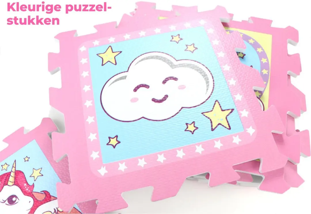 Unicorn Puzzelmat FM01 - 9 Stukken 90x90cm - Roze/Blauw/Geel