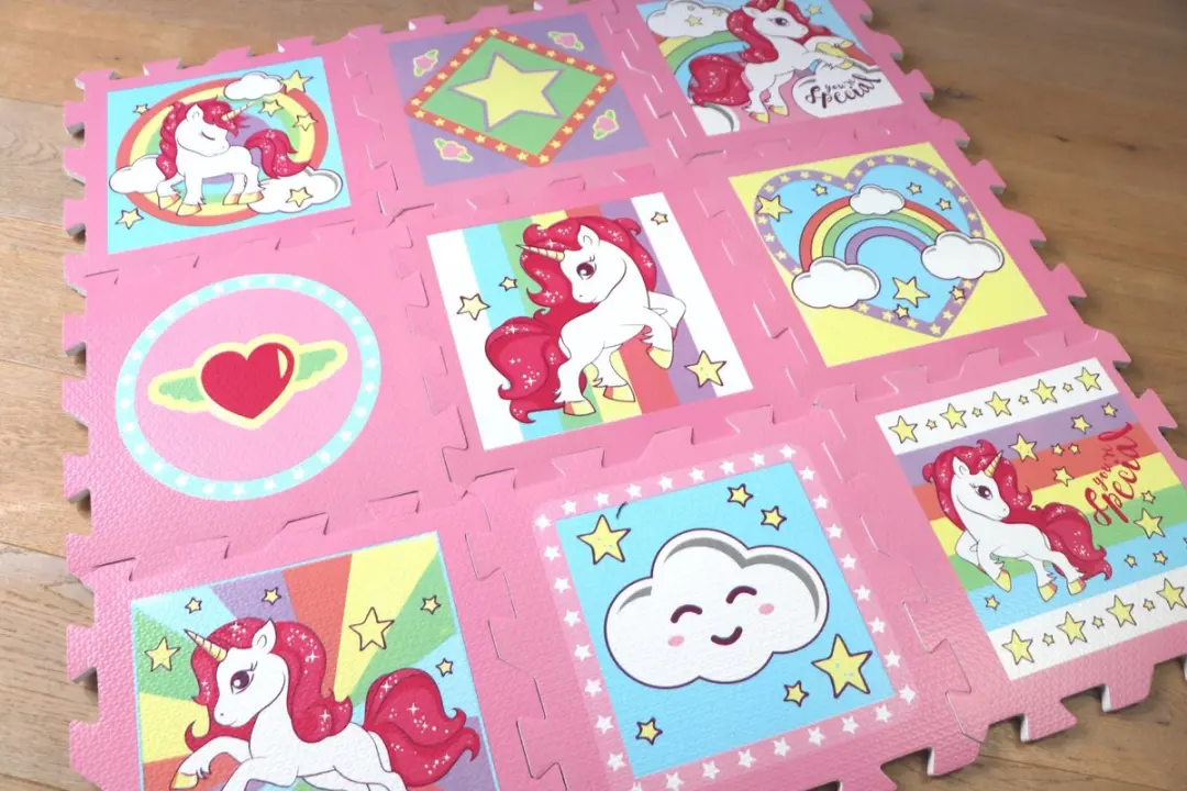 Unicorn Puzzelmat FM01 - 9 Stukken 90x90cm - Roze/Blauw/Geel