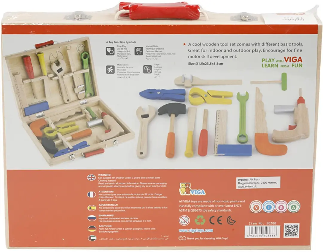 Viga Toys Gereedschapskist Hout 12-delig