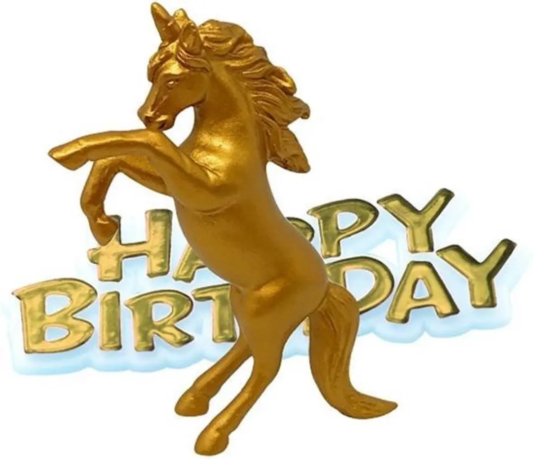 Unicorn Happy Birthday Taarttopper Gold 6cm