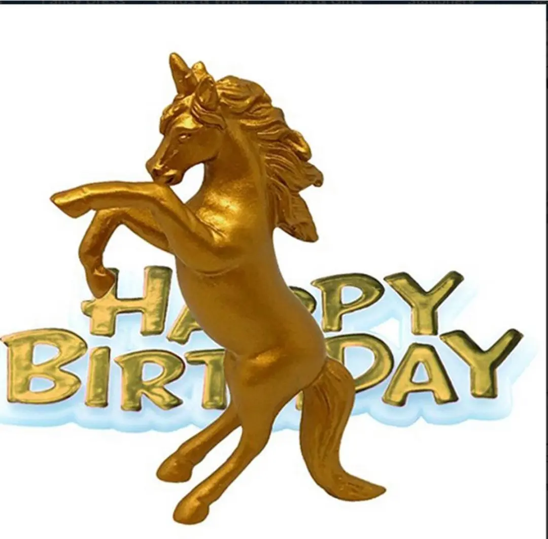 Unicorn Happy Birthday Taarttopper Gold 6cm