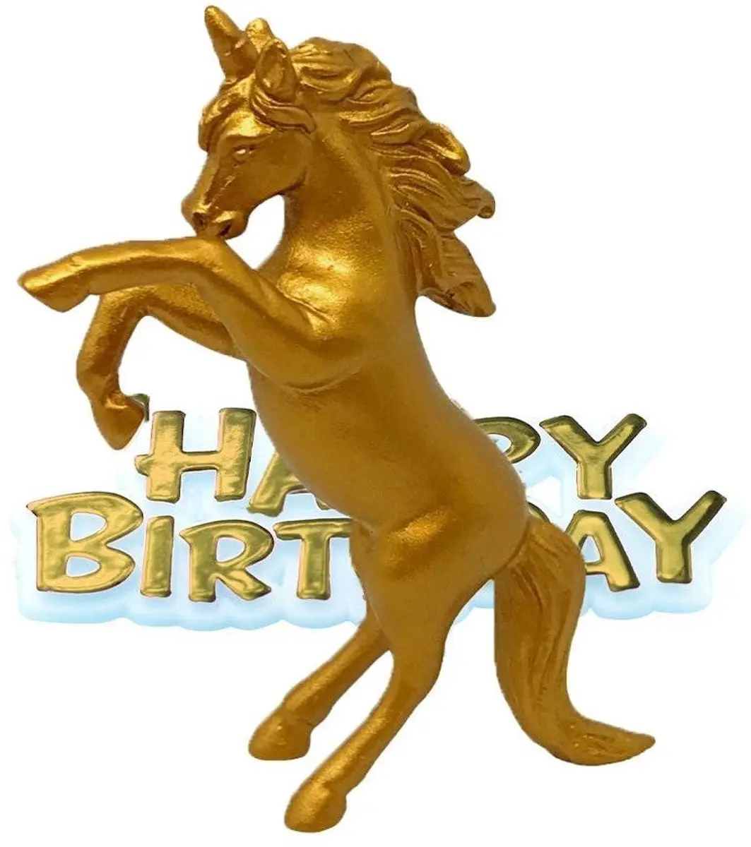 Unicorn Happy Birthday Taarttopper Gold 6cm