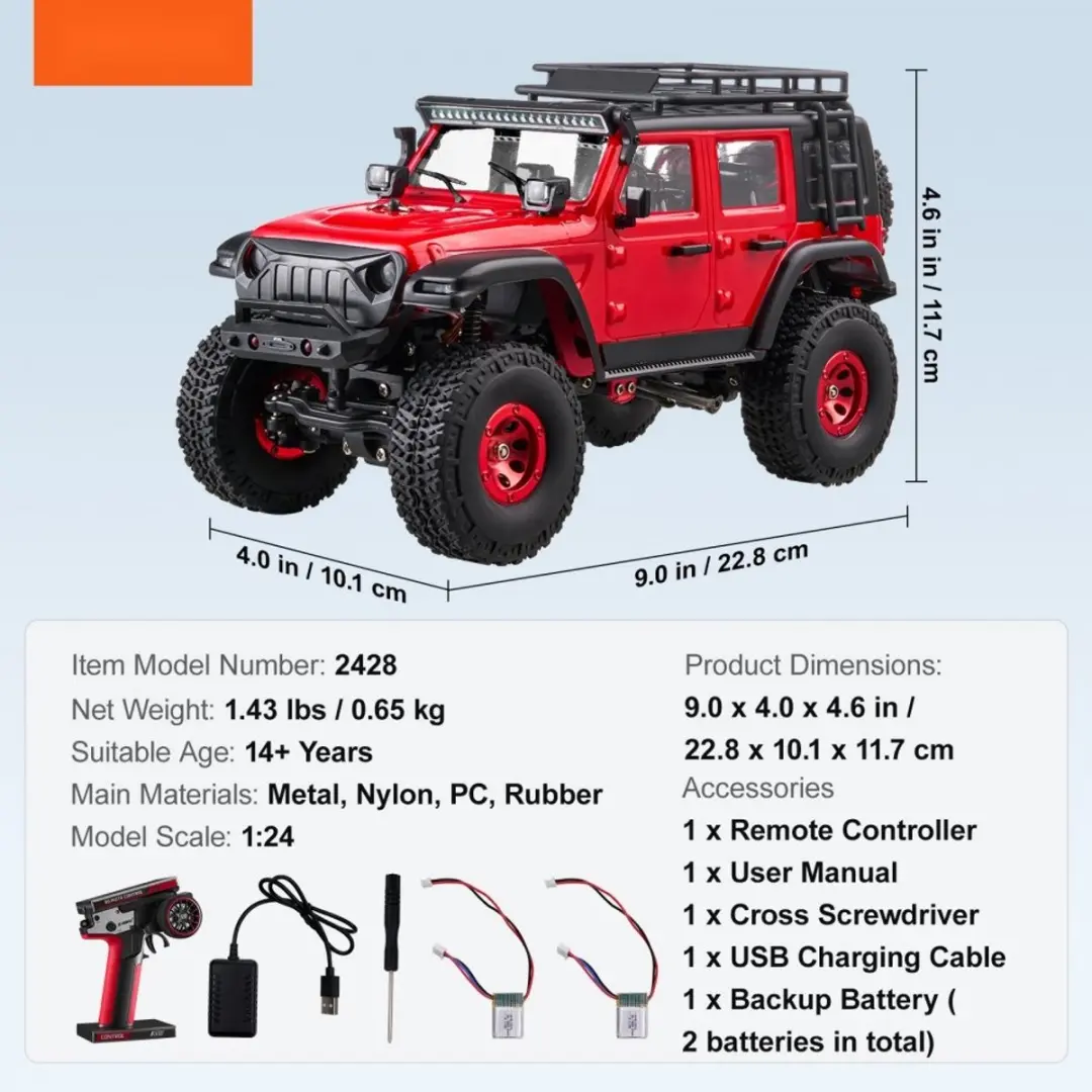 NIKKO RC 1:24 2428 Afstandsbedienbare Auto - 4WD Offroad Rood