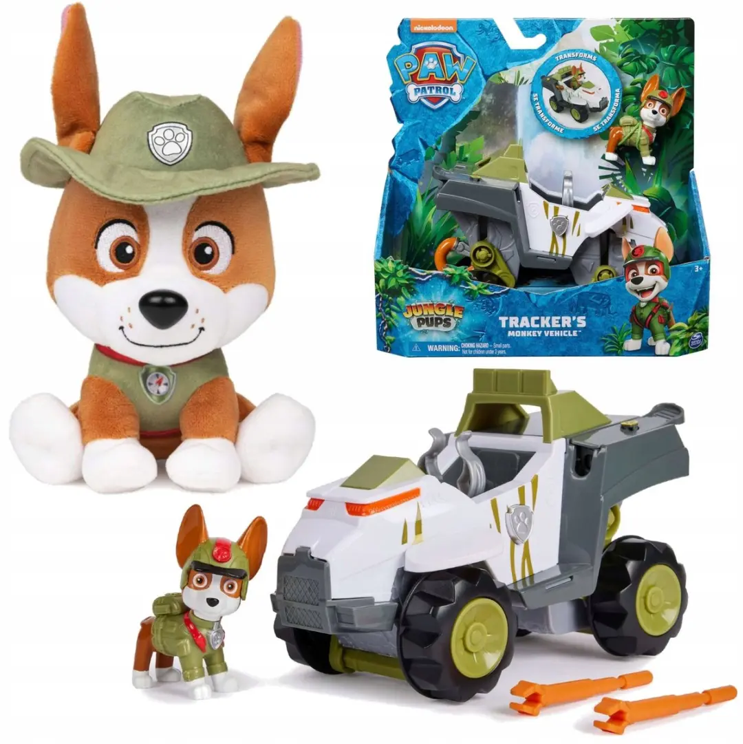 PAW Patrol Jungle Pups Tracker Voertuig & Knuffel 15cm