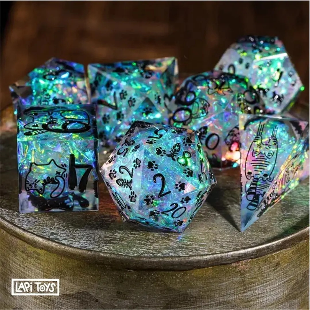 Lapi Toys DnD Dice Set Polydice - 7 Stuks - Blauw/Transparant