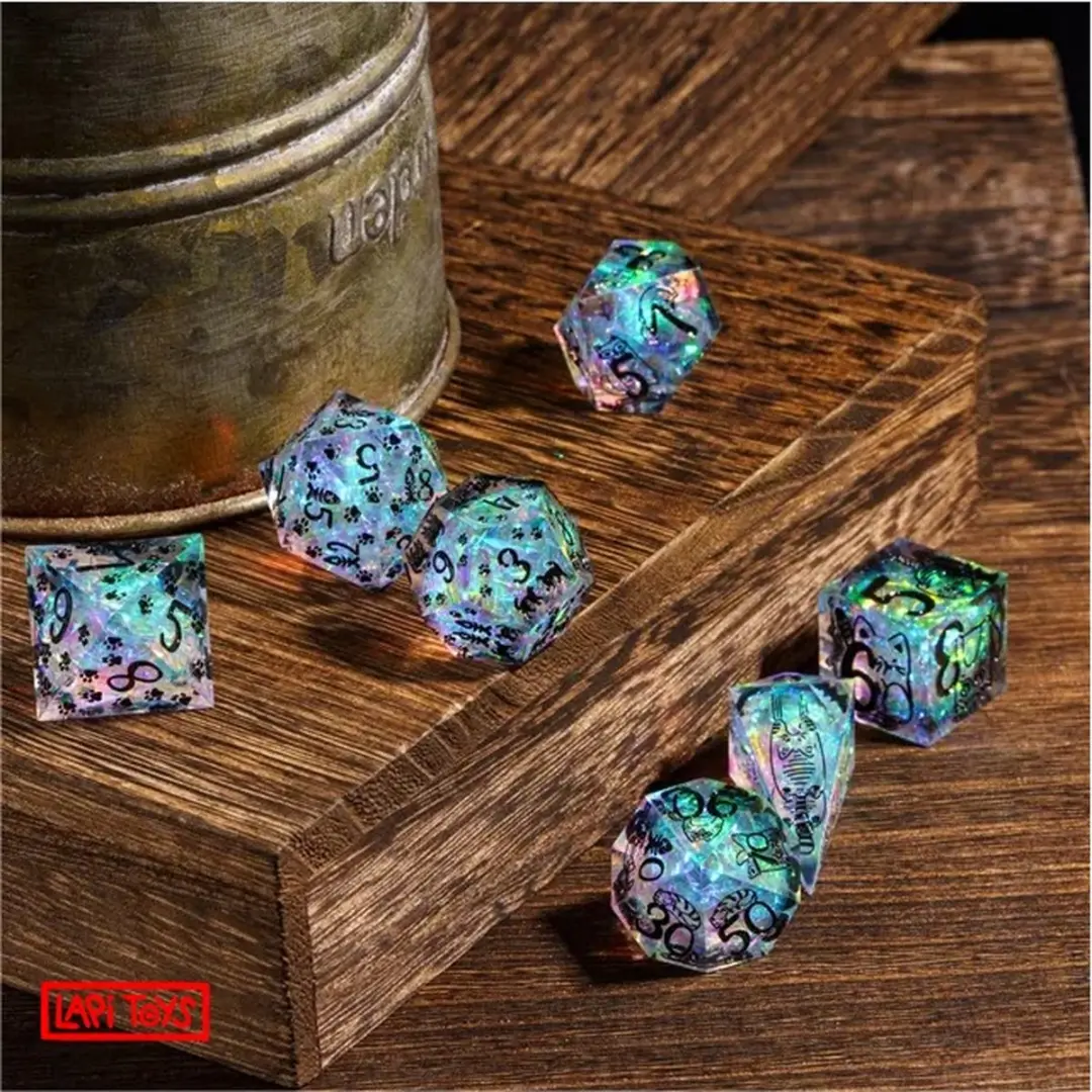 Lapi Toys DnD Dice Set Polydice - 7 Stuks - Blauw/Transparant