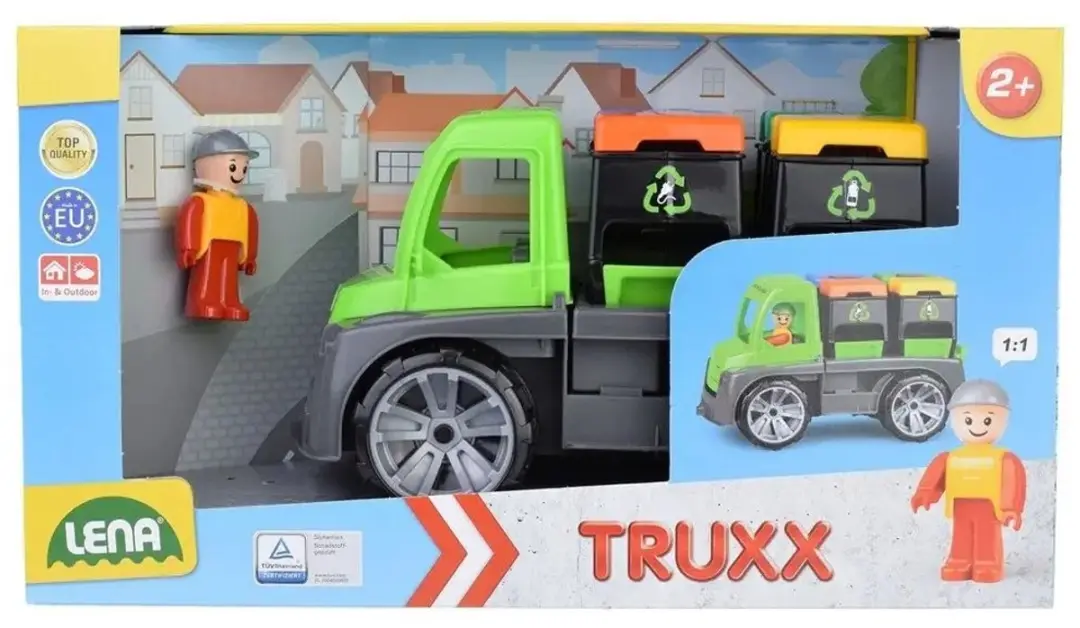 Lena Truxx Recycling Vrachtwagen Speelgoed - Geel/Grijs/Oranje/Blauw/ Groen