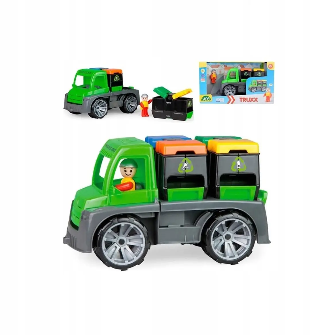 Lena Truxx Recycling Vrachtwagen Speelgoed - Geel/Grijs/Oranje/Blauw/ Groen