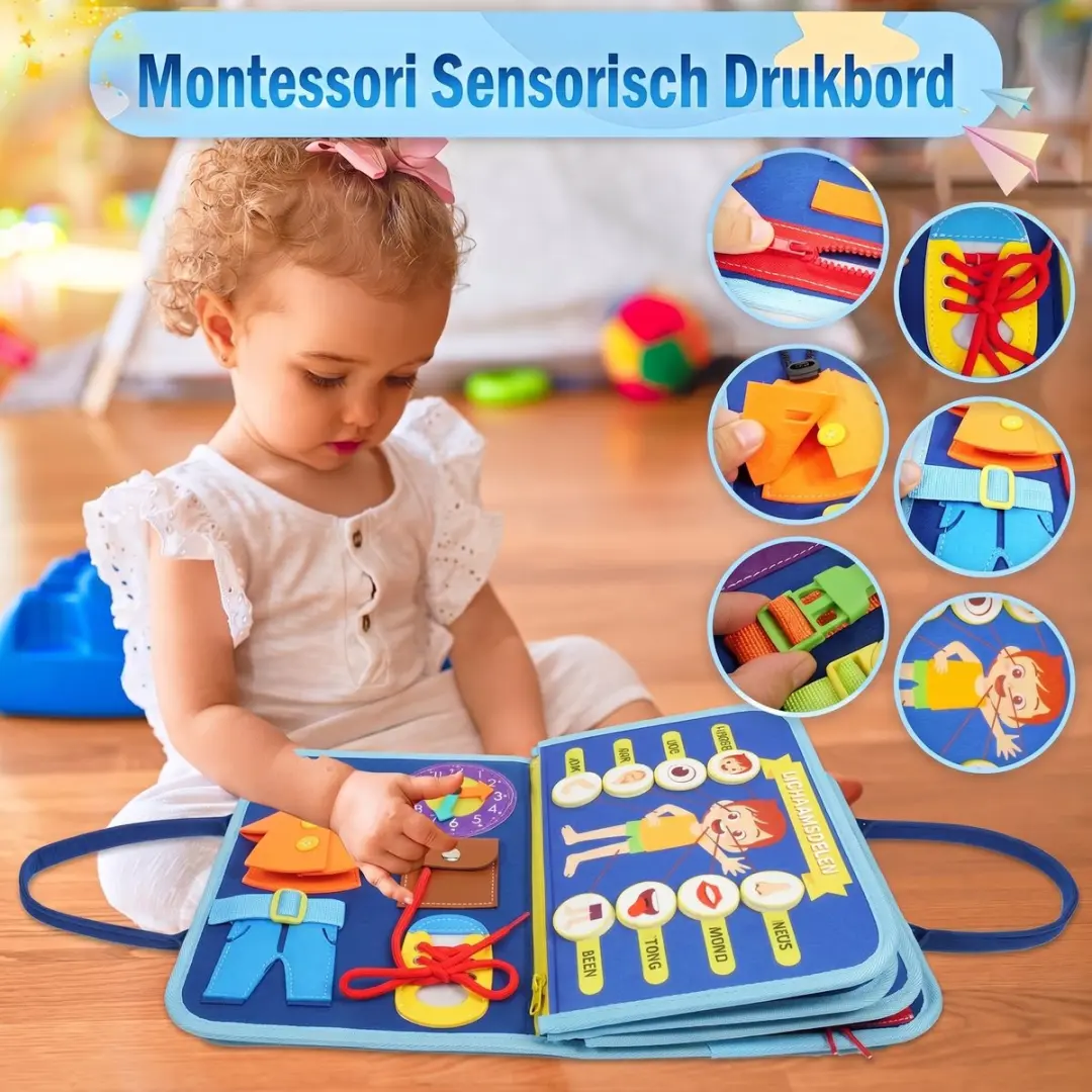 ECTEATOY Busy Board Montessori Activiteitenboek - Blauw