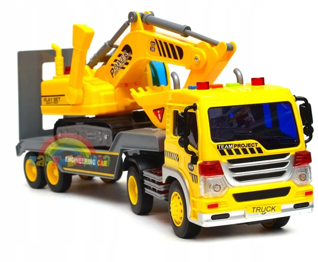 NIKKO Bouwvoertuig Vrachtwagen met Graafmachine - Grijs/Rood/Geel/Blauw