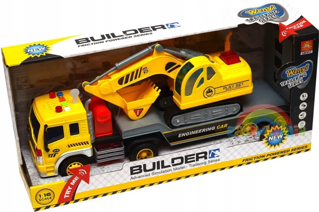 NIKKO Bouwvoertuig Vrachtwagen met Graafmachine - Grijs/Rood/Geel/Blauw