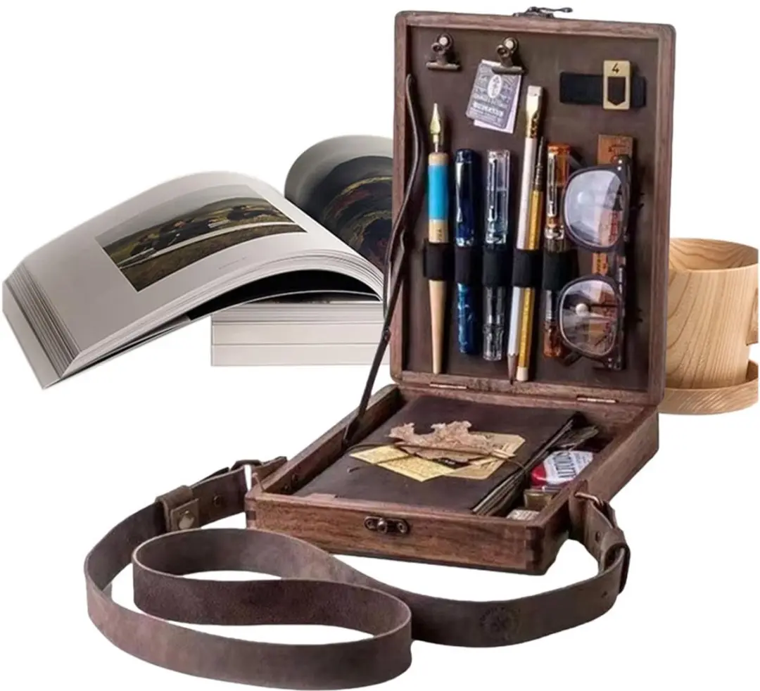 ECTEATOY Multifunctionele Houten Schoudertas & A5 Opbergdoos