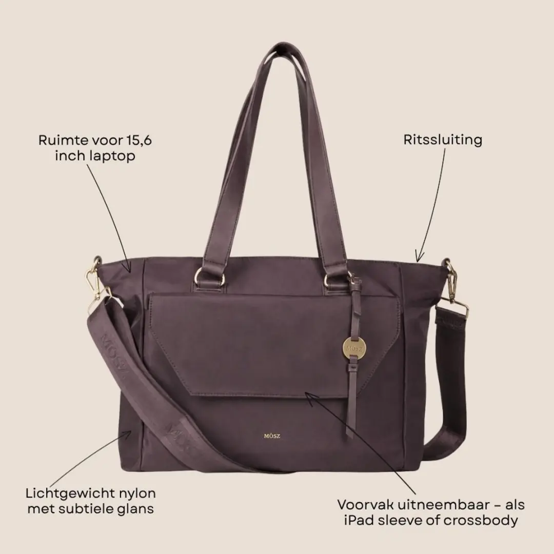 Mosz Denise Laptoptas 15.6 inch - Donkerbruin - 3 Vakken