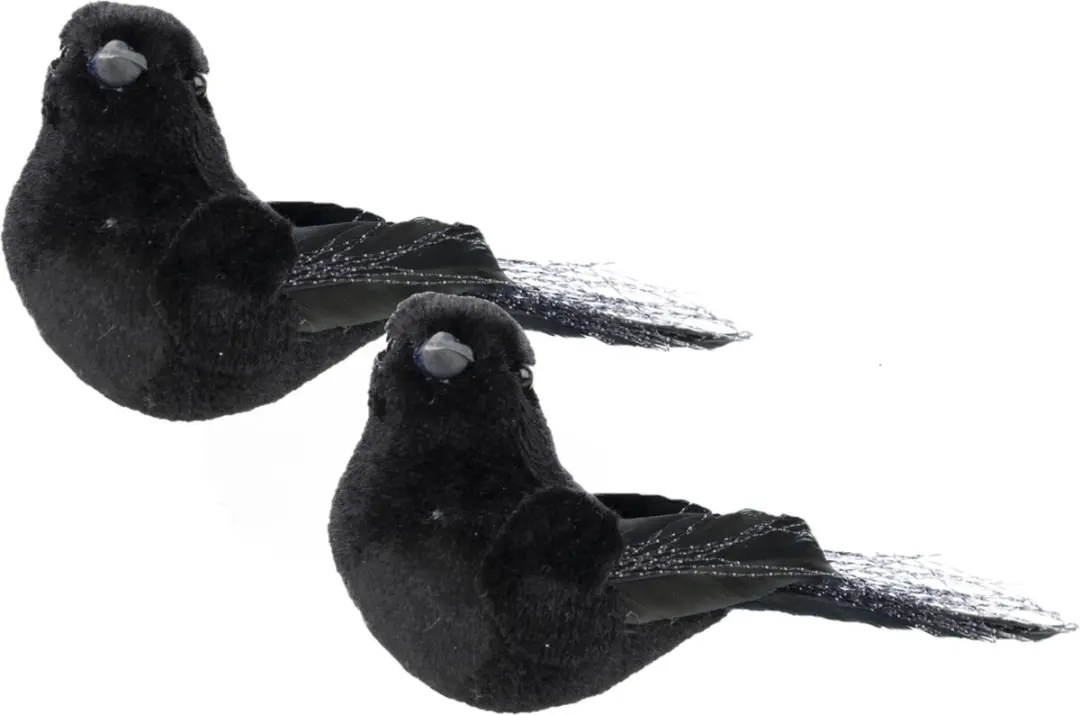 Cosy&Trendy Kunststof Vogels op Clip - 2 Stuks - 12cm - Zwart - afbeelding 2 van 2