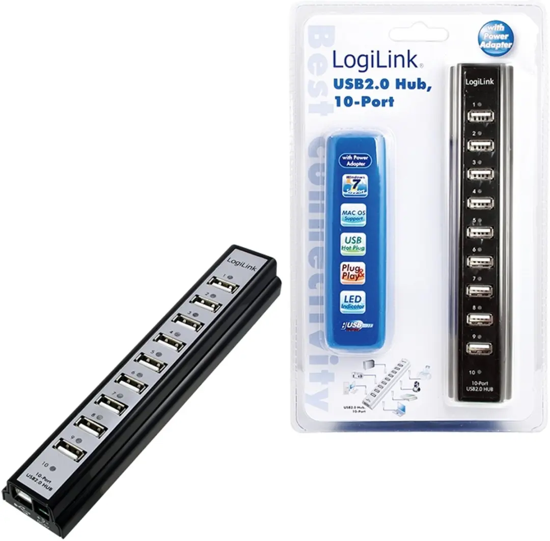 Logilink UA0096 USB 2.0 Hub 10 Poorten - Zwart