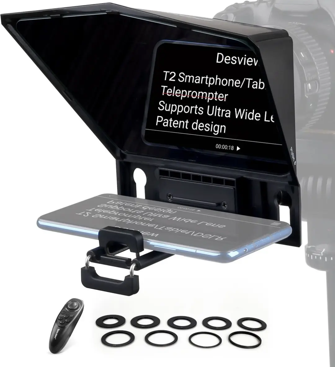 DESVIEW T2 Teleprompter - Smartphonehouder - Zwart
