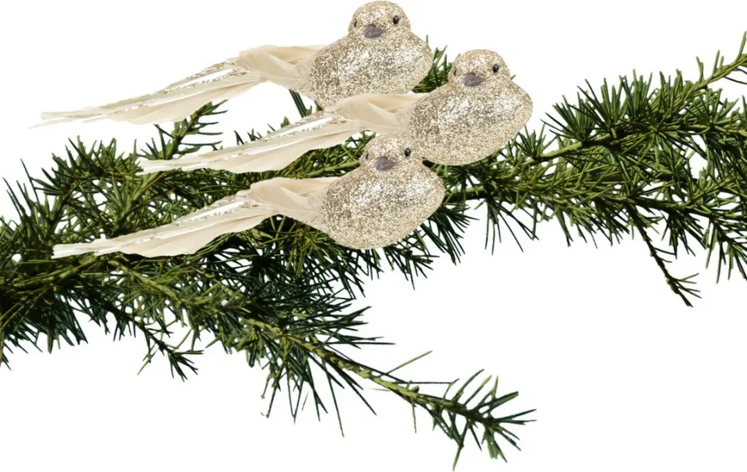 Cosy&Trendy Goud Glitter Vogels op Clip - 3 Stuks