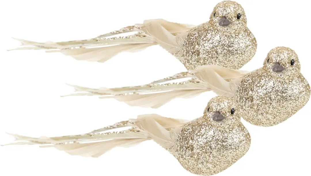 Cosy&Trendy Goud Glitter Vogels op Clip - 3 Stuks