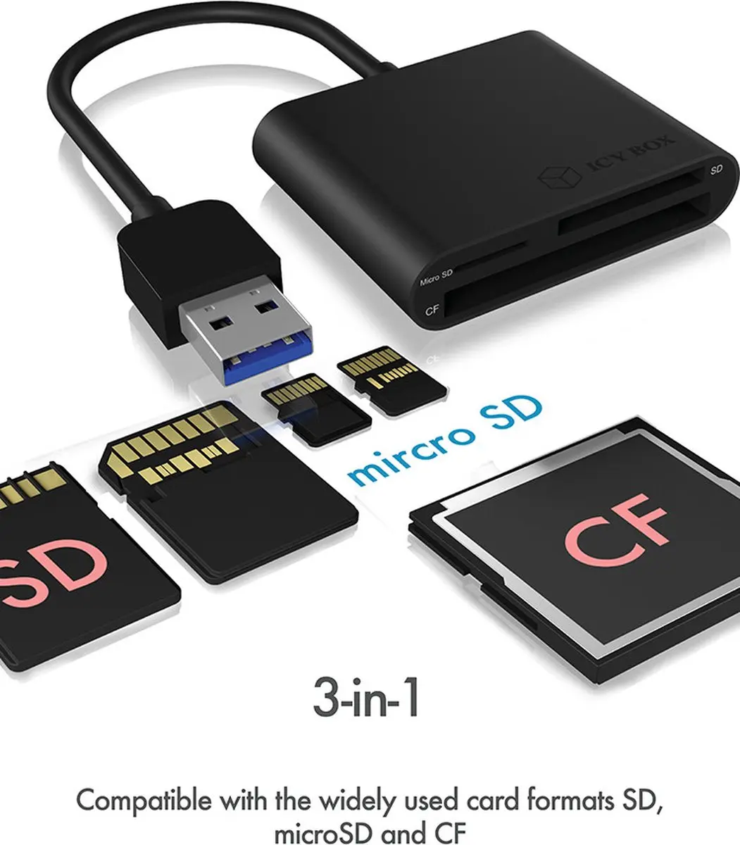 Icy Box IB-CR301-U3 USB 3.0 Kaartlezer - Zwart